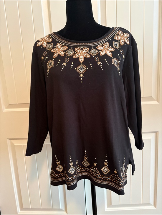 Alfred Dunner Tops - Embellished Black Women's Long Sleeve Top